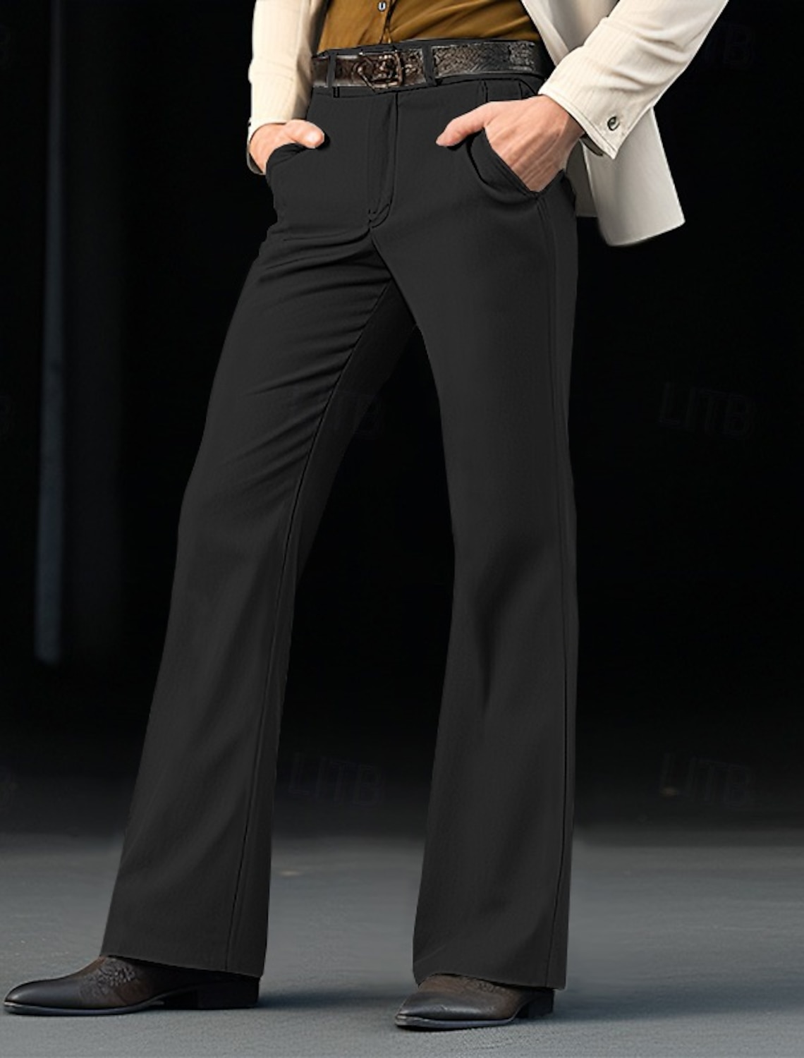 Men's Dress Pants Flared Pants Bell Bottom Trousers Pocket Plain Comfort Breathable Wedding Outdoor Daily Fashion Casual Black White