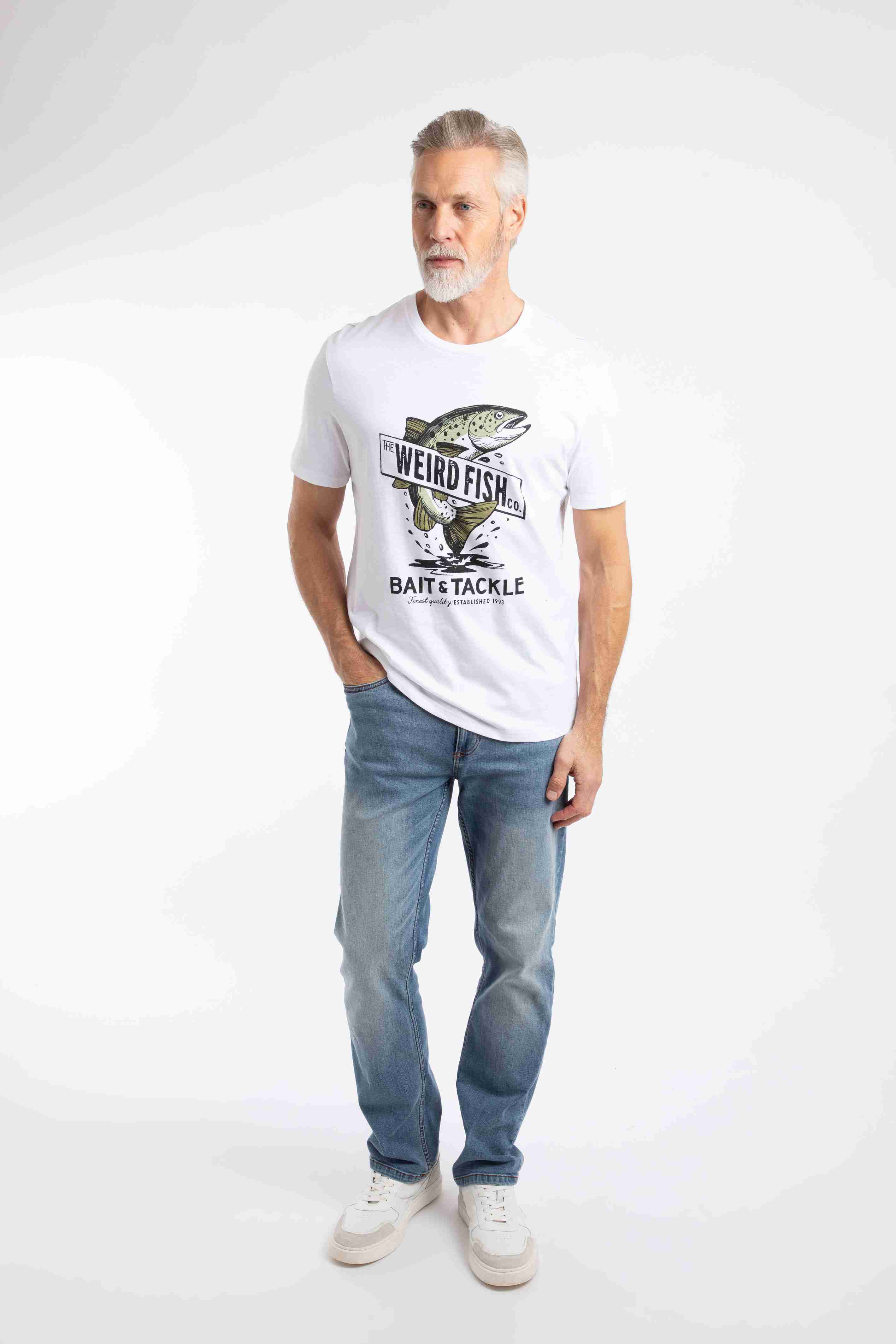 Bait and Tackle Front Print Graphic T-Shirt White