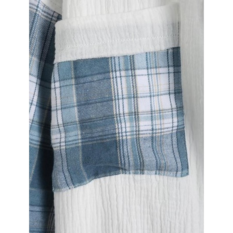 Plaid Panel Front Pockets Button Down Shirt BT6069