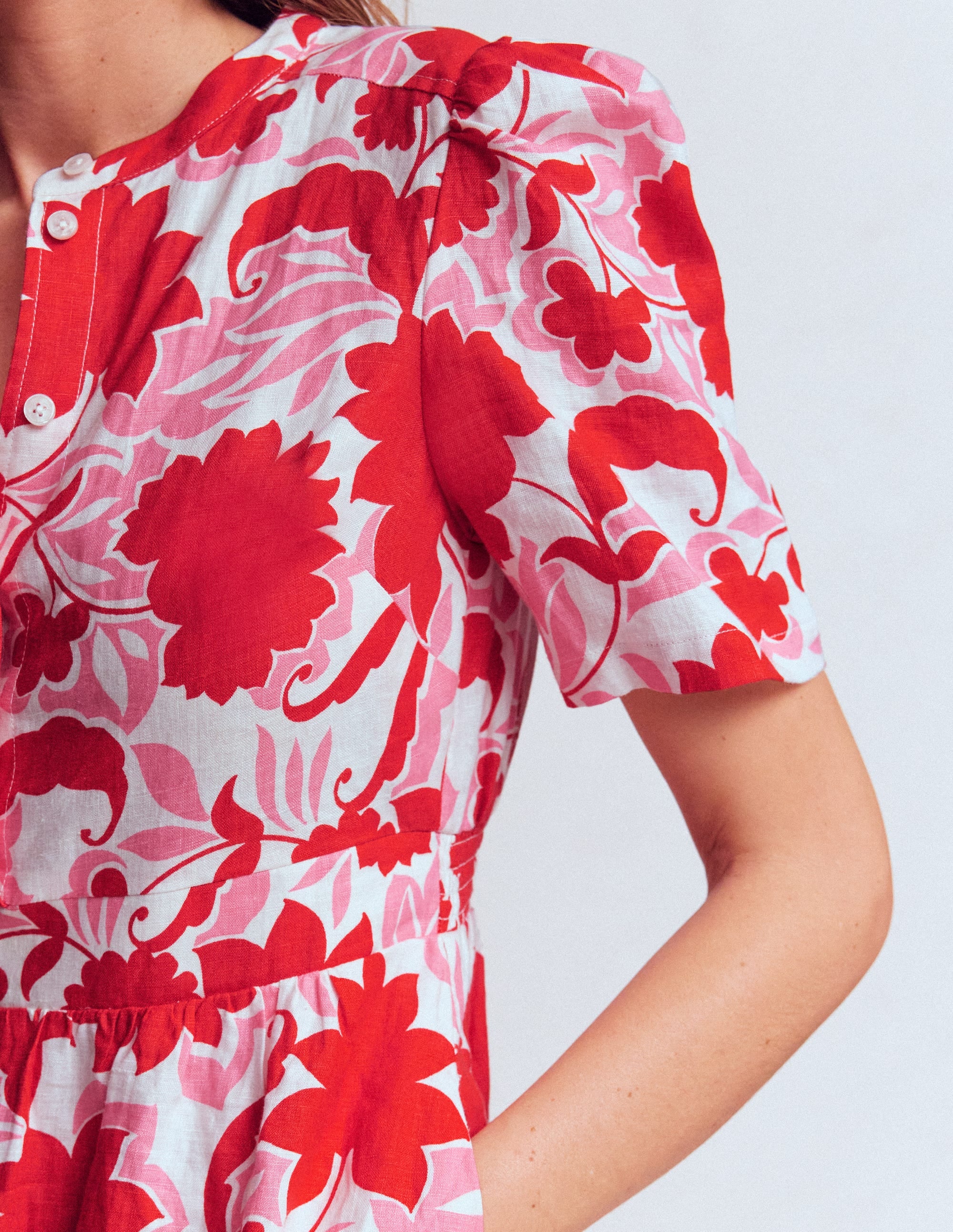 Ivy Placket Linen Midi Dress