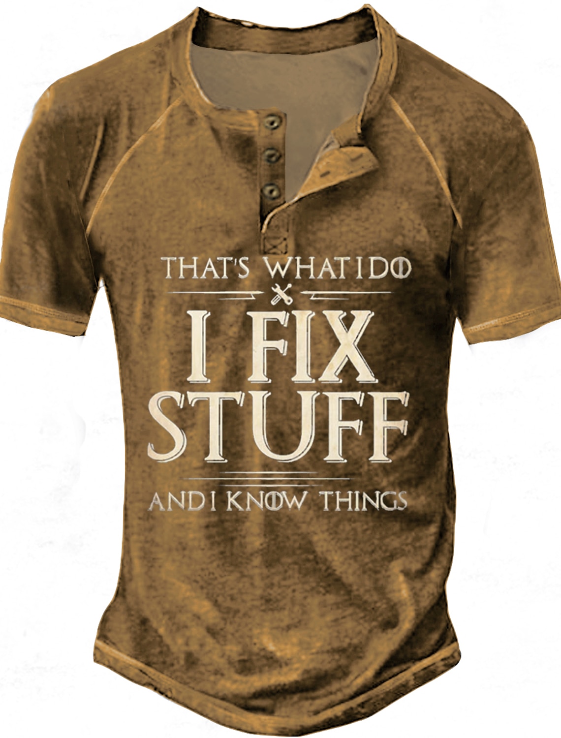 OUKU Men's Henley Shirt Tee Graphic Letter I Fix Stuff and I Know Things Henley Clothing Apparel 3D Print Outdoor Casual Short Sleeve Patchwork Button-Down Fashion Designer Stylish Vintage