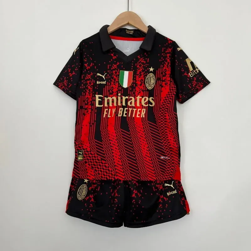 Cheap 2022-2023 Kids AC Milan Fourth retro kit