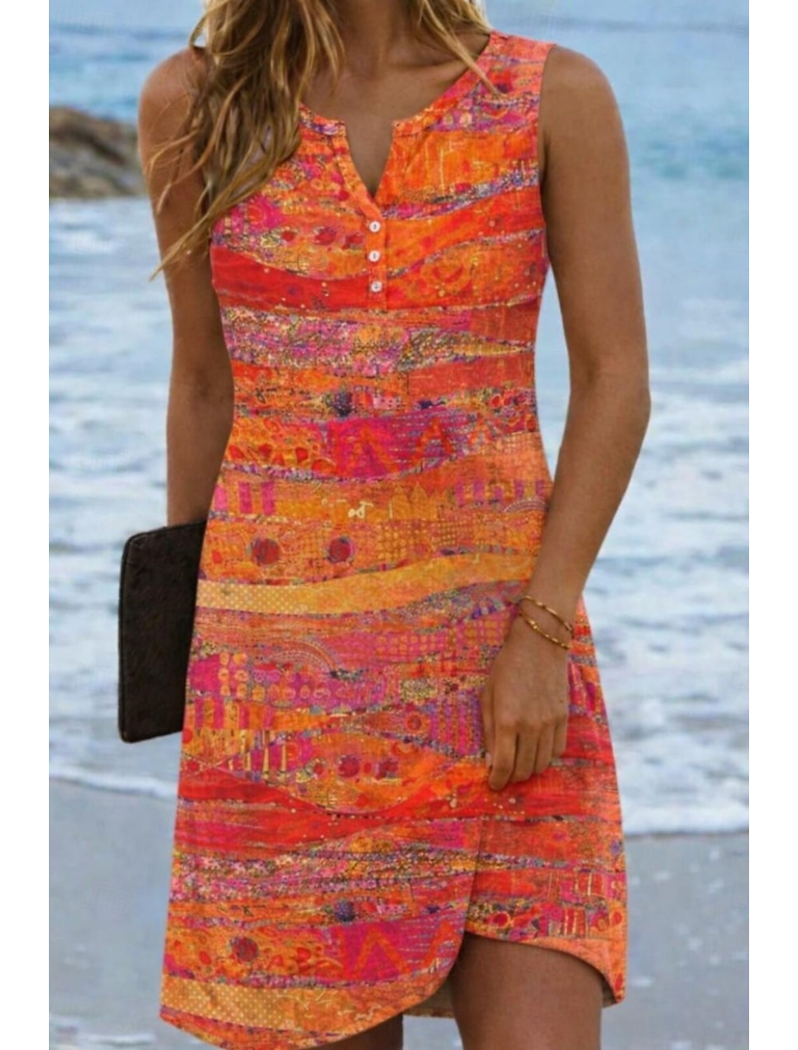 Women's Mini Dress Sundress Summer Dress Vacation Casual Daily Beach Holiday Regular Fit Graphic Tie Dye Abstract Sleeveless V Neck Blue Black Orange Summer Spring