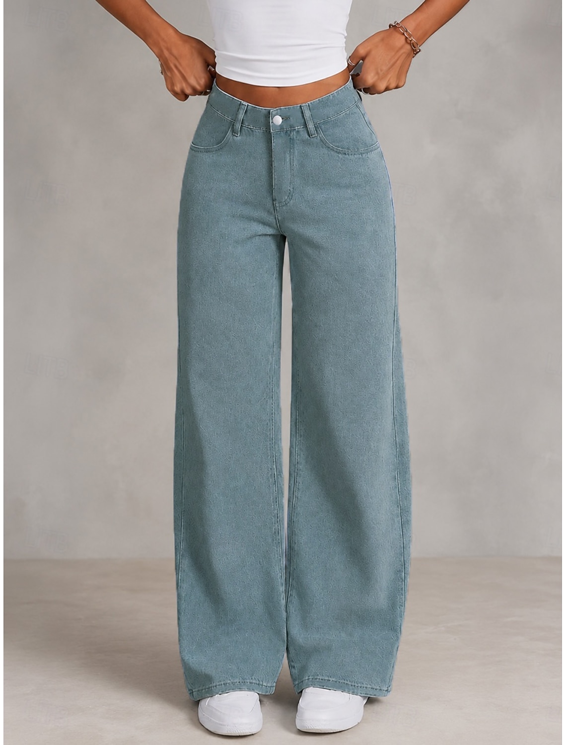Women's Jeans denim Wide Leg Chinos Fashion Full Length High Waist Black Light Blue Gray Spring
