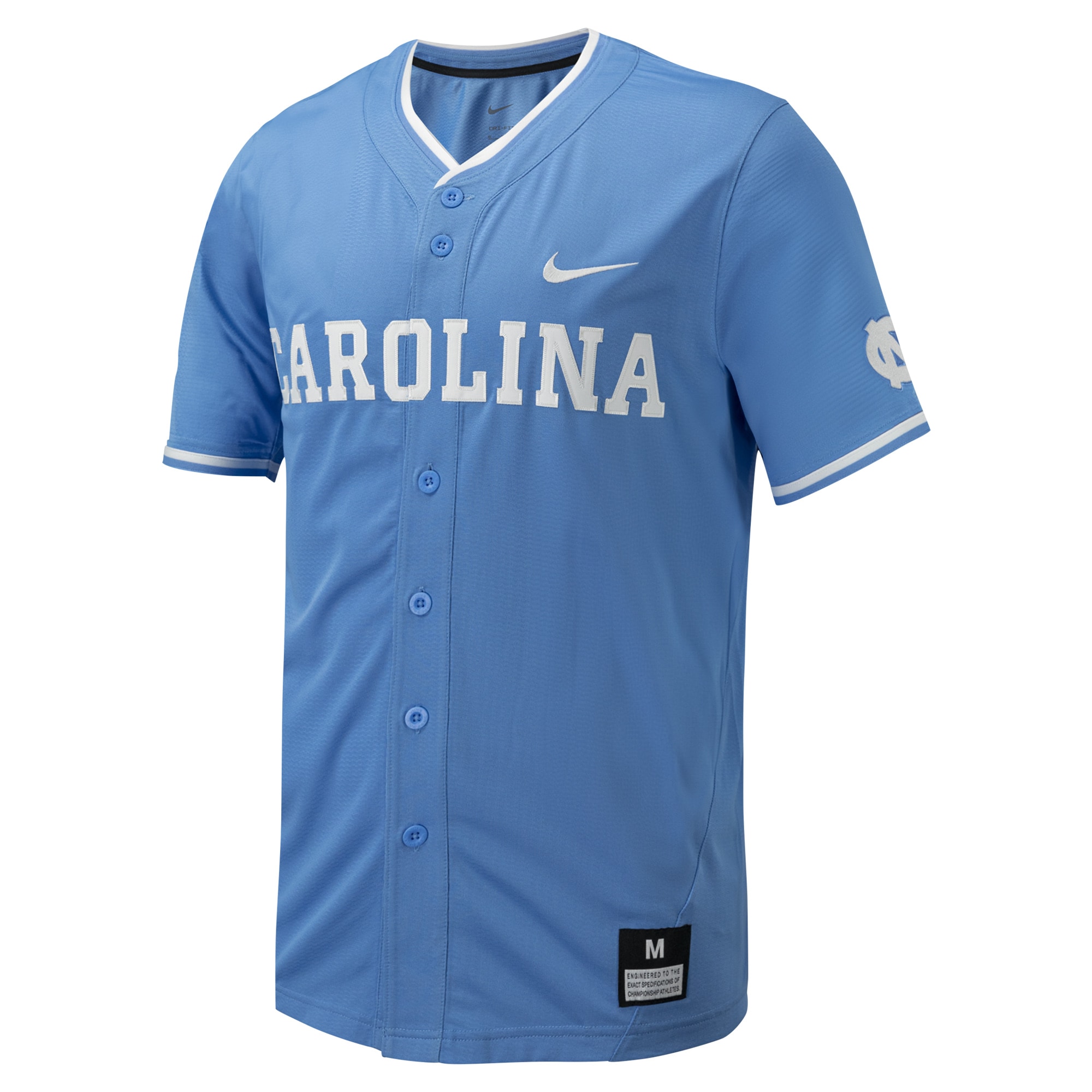 [NJP] North Carolina Tar Heels Replica Full-Button Baseball Jersey - Carolina Blue