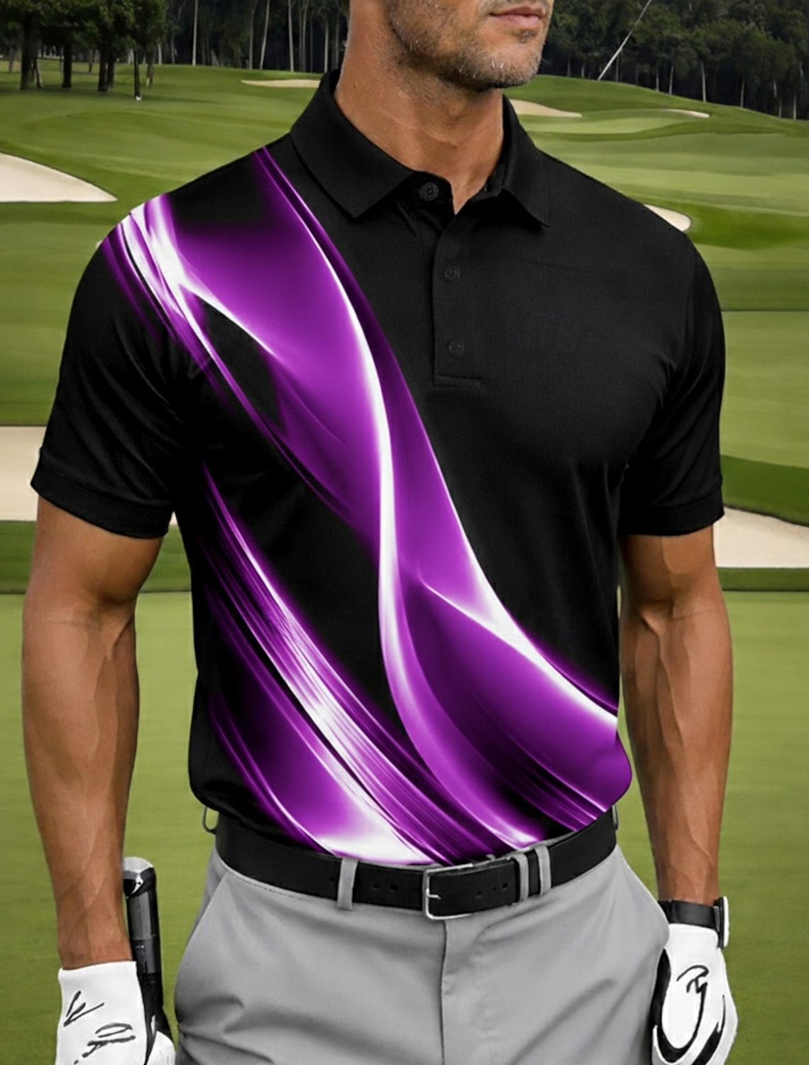 Men's Geometic Golf Sports Polo Shirts Short Sleeve Polo Shirts Collared Shirts Casual Athleisure Buttons Summer Spring Blue White Purple