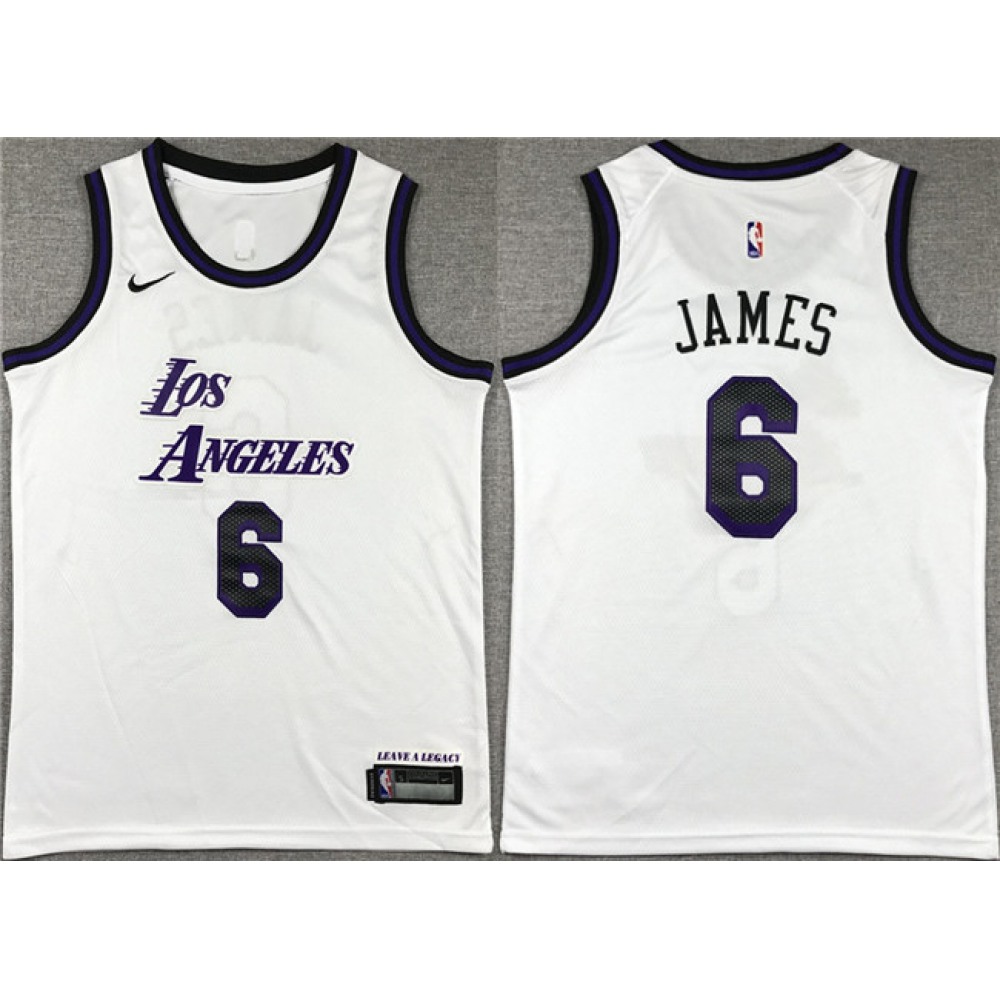 Youth Los Angeles Lakers #6 LeBron James White Stitched Basketball Jersey