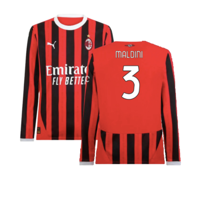 2024-2025 Ac Milan Home Long Sleeve Shirt (maldini 3) - Supporter Edition