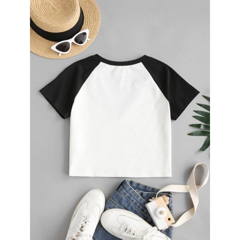 Raglan Sleeve Two Tone Cropped T-shirt JW0637