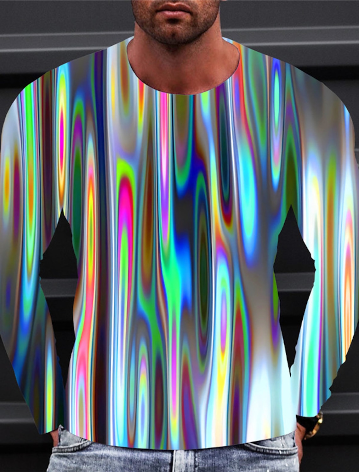 Men's Graphic Gradient Metallic Shirt T Shirt Long Sleeve T shirt 3D Print Crew Neck Shirt Vintage Fashion Designer Daily Outdoor Sports Blue 1 2 Spring & Fall Clothing Apparel S M L XL 2XL 3XL 4XL
