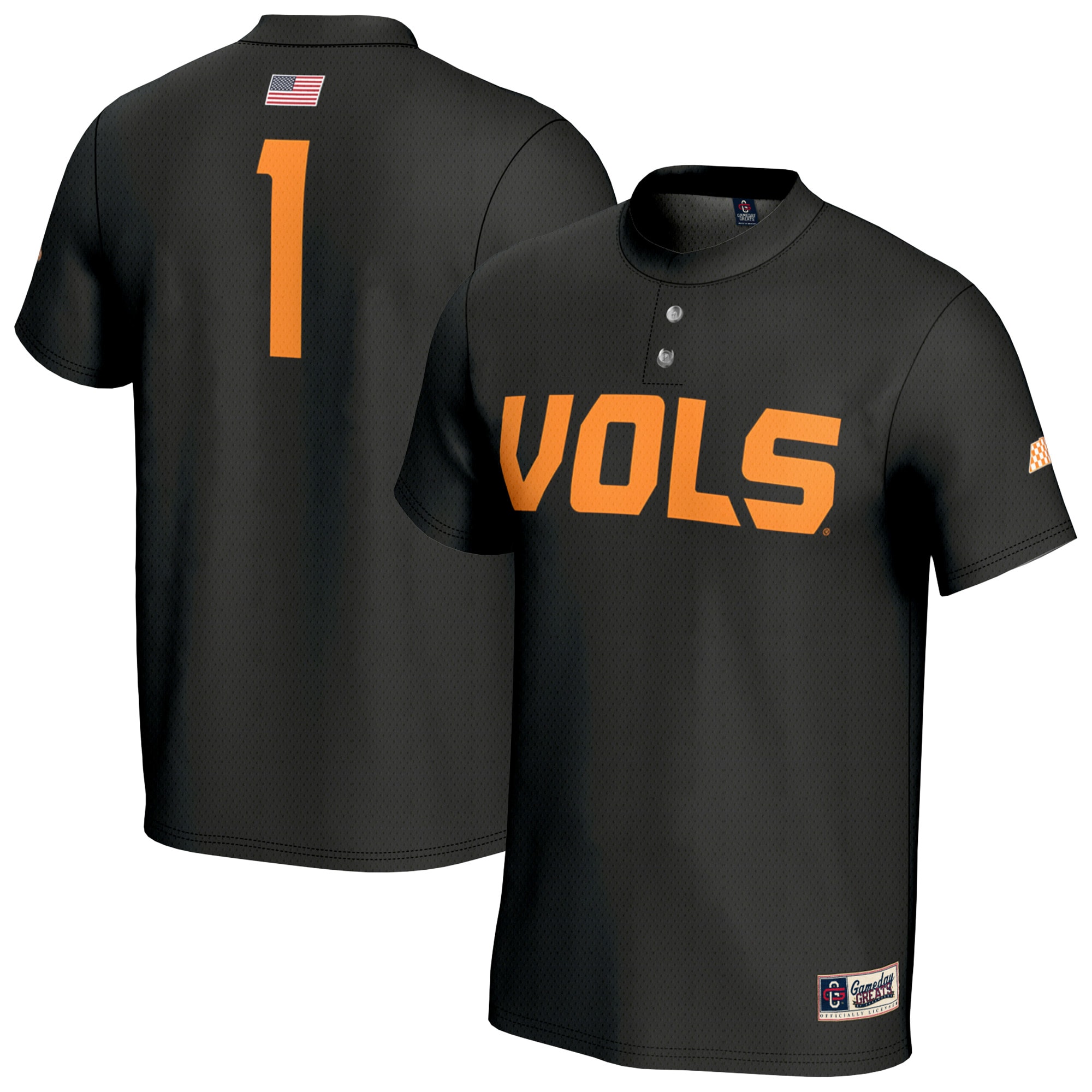 [NJP] Tennessee Volunteers GameDay Greats Unisex Lightweight Baseball Fashion Jersey - Black