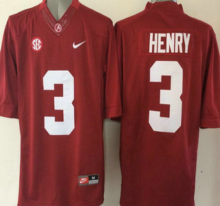 Men's Bama Crimson Tide #3 Henry Red Red 2015 team authorized replica