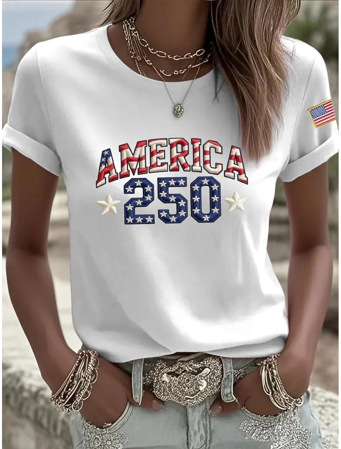 American Independence Day Women's T Shirt Print Graphic American Flag Vintage Stylish Classic Short Sleeve Crew Neck Round Neck Long Tops Daily Weekend Blue White-Blue Black Summer Spring Fall