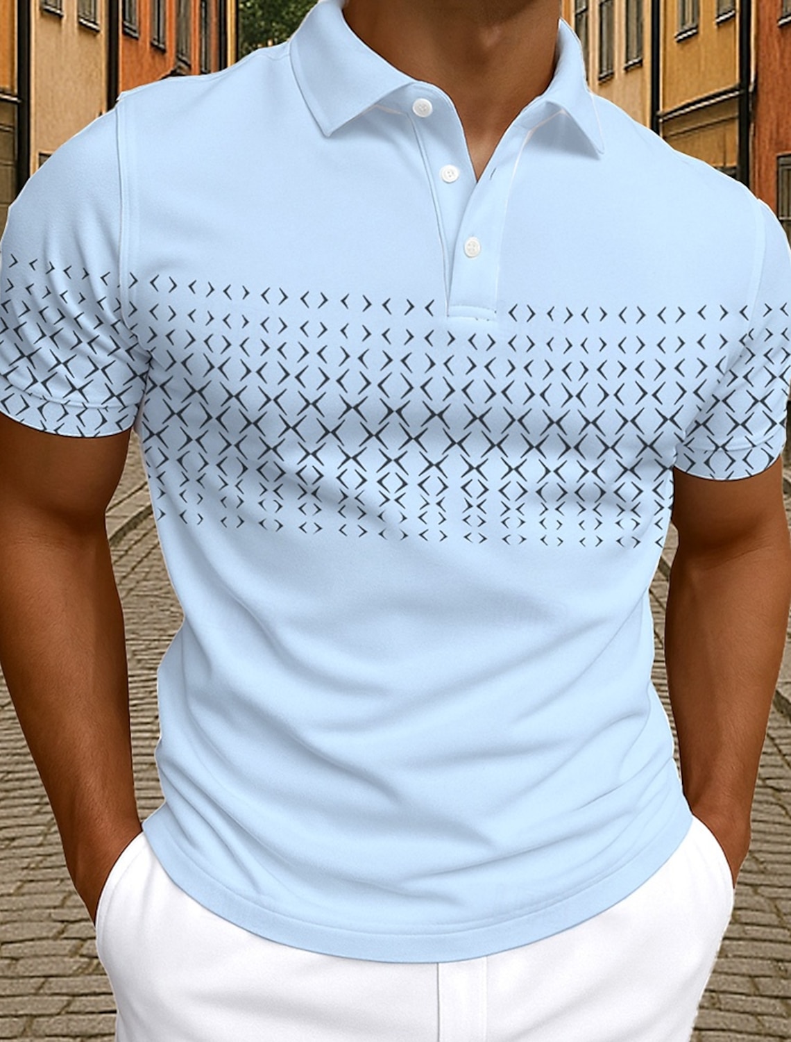 Men's Polo Business Casual Turndown Short Sleeve Geometric Buttons