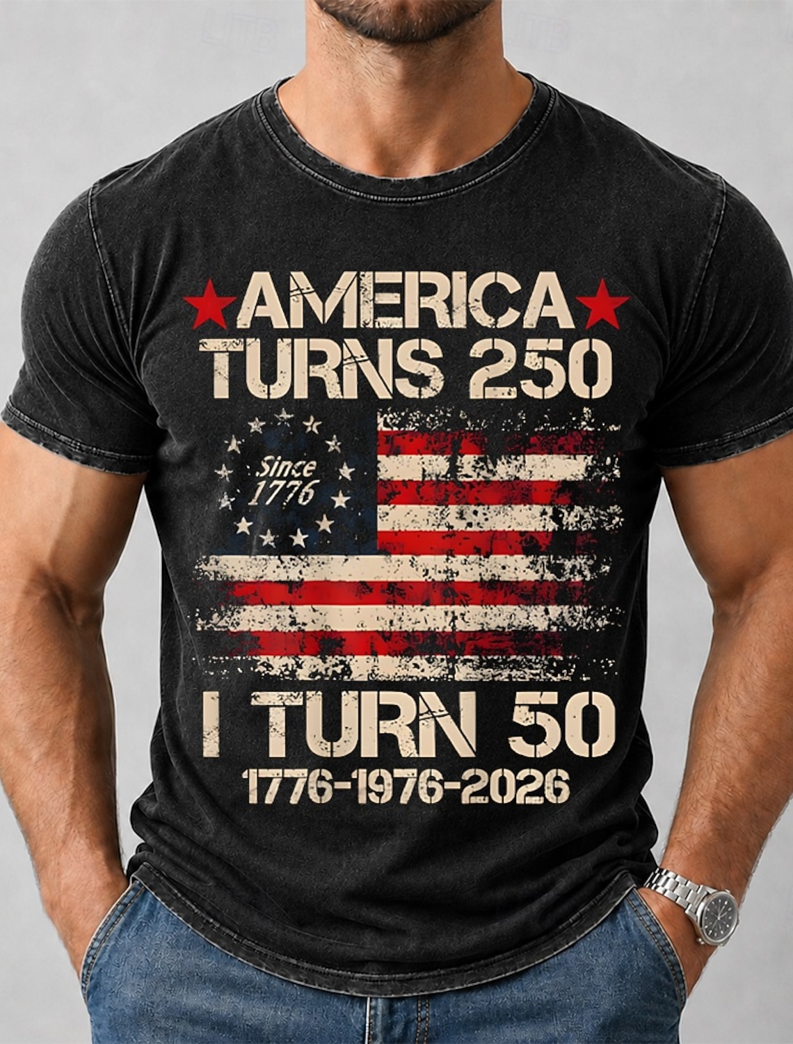 4th of July 2026 250th Men's Flag Cotton Acid Wash Shirt Heavyweight T-shirt Short Sleeve T shirt DTG Crew Neck Shirt Patriotic Street Holiday Blue Black Brown Spring & Summer Clothing Apparel S M