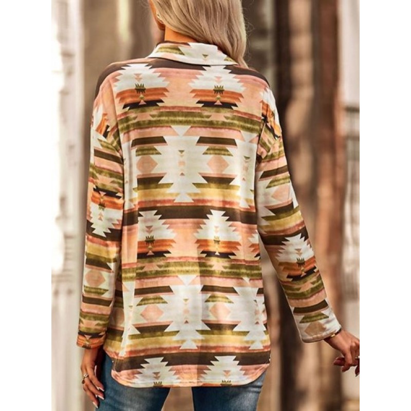 Ethnic Geo Print Front Pocket Shirt YX8880