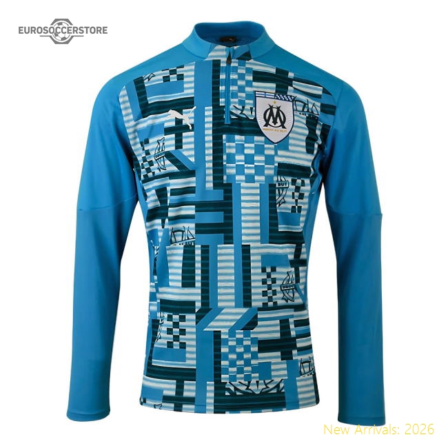 Top-Quality 2024-2025 Marseille Prematch 1/4 Zip Top (Bleu Azur)