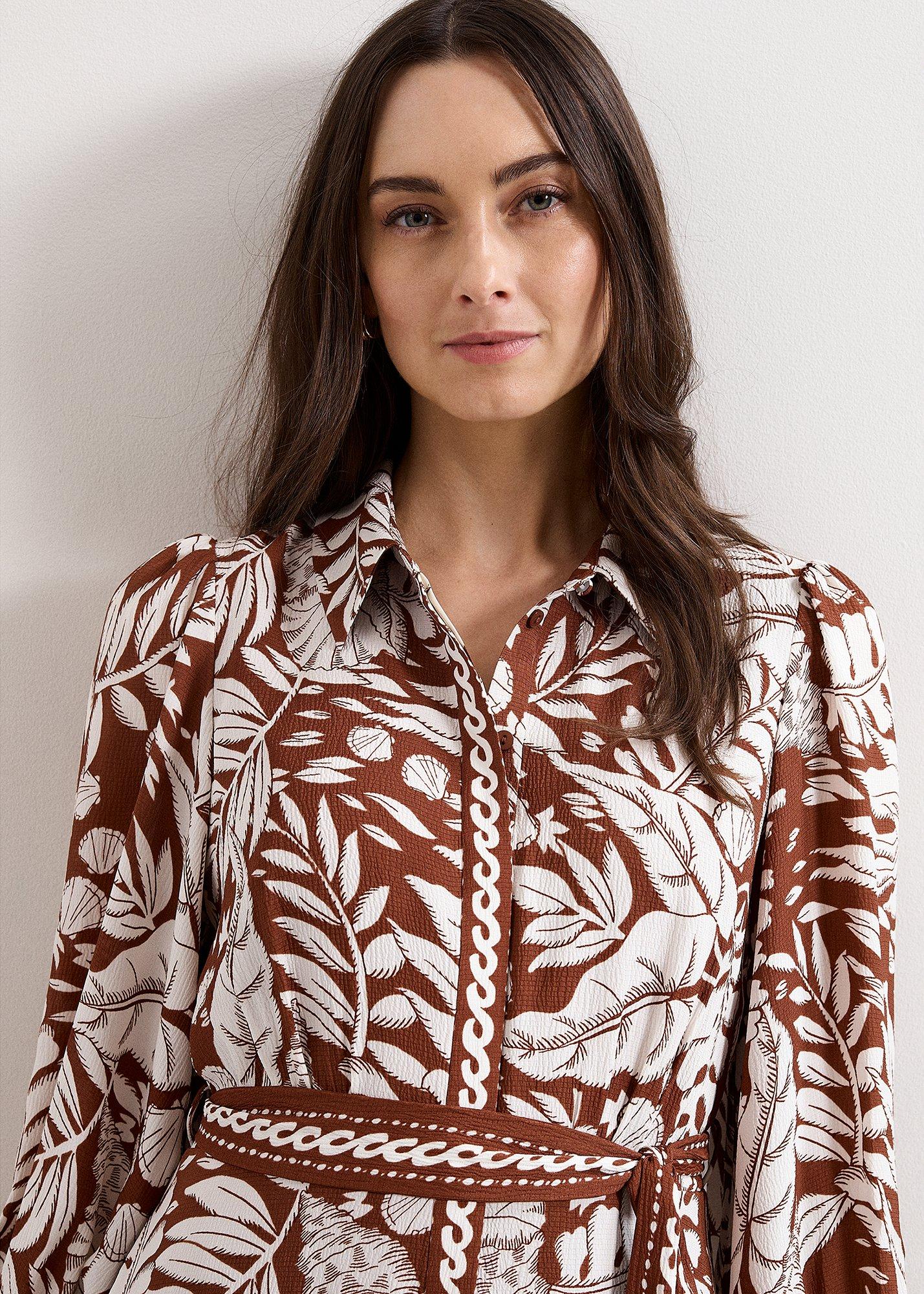 Petite Coralie Tan Print Midi Dress