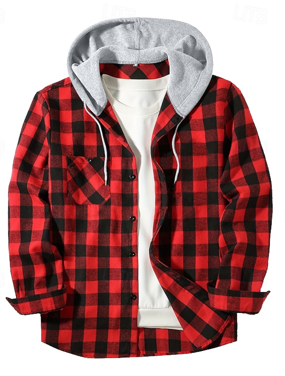 Men's Shirt Flannel Shirt Overshirt Plaid Outdoor Street Red Royal Blue Purple Orange Long Sleeve Hooded Winter Spring & Fall Clothing Apparel