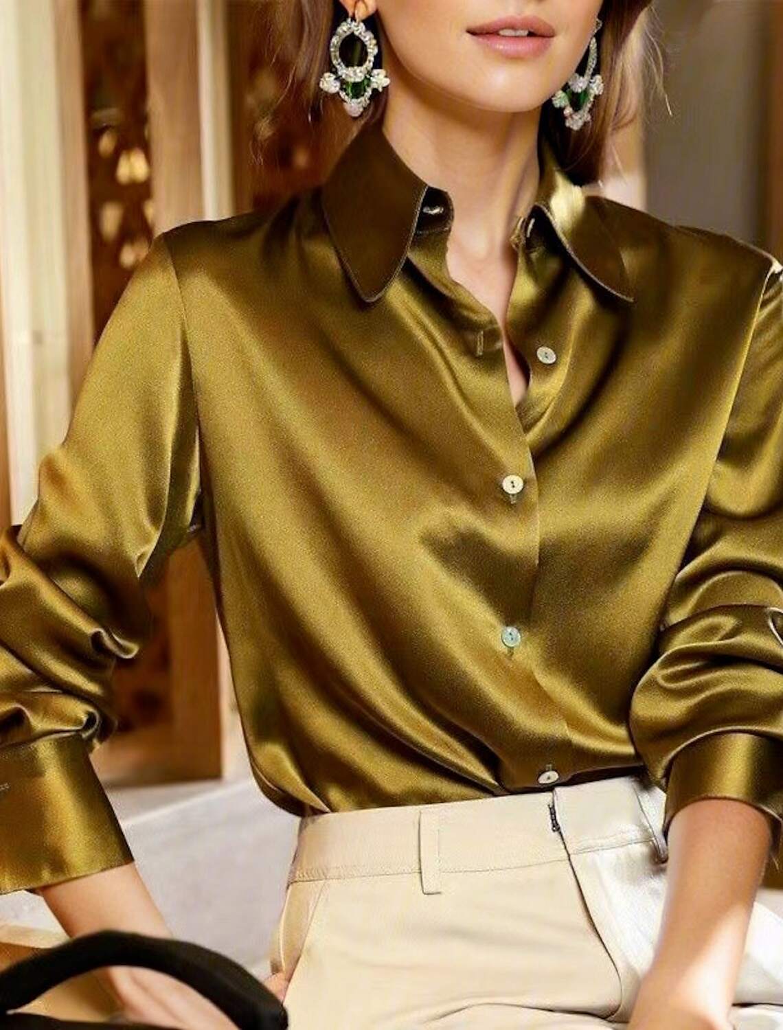 Women's Shirt Blouse Business Basic Mature Solid Color Plain Regular Tops Long Sleeve Shirt Collar Buttons Regular Fit Work Casual Daily Spring & Fall