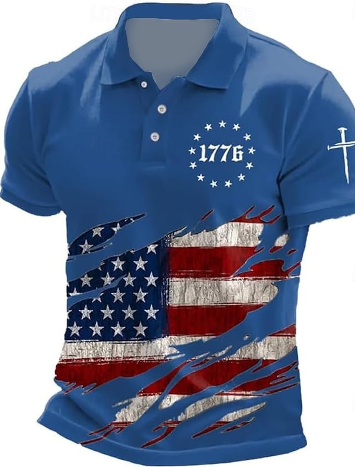 4th of July 2026 250th Men's American US Flag Polo Short Sleeve Polo Shirts Collared Shirts Casual Outdoor Daily Wear 3D Print Summer Blue White Black