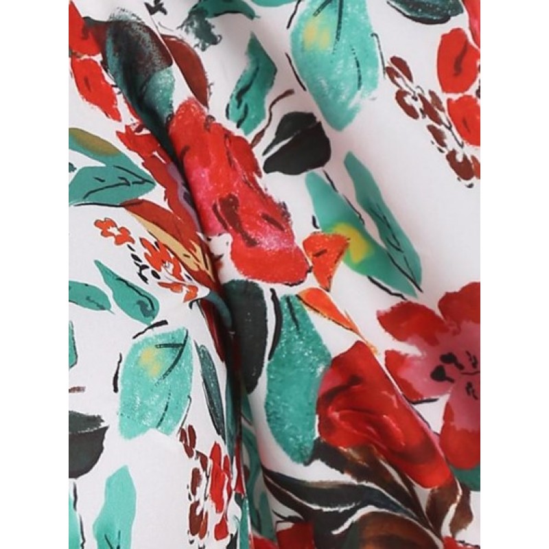 Floral Puff Sleeve Tie Front Cropped Blouse PE0420