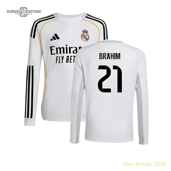 Performance 2025-2026 Real Madrid Long Sleeve Home Shirt (Kids) (Brahim