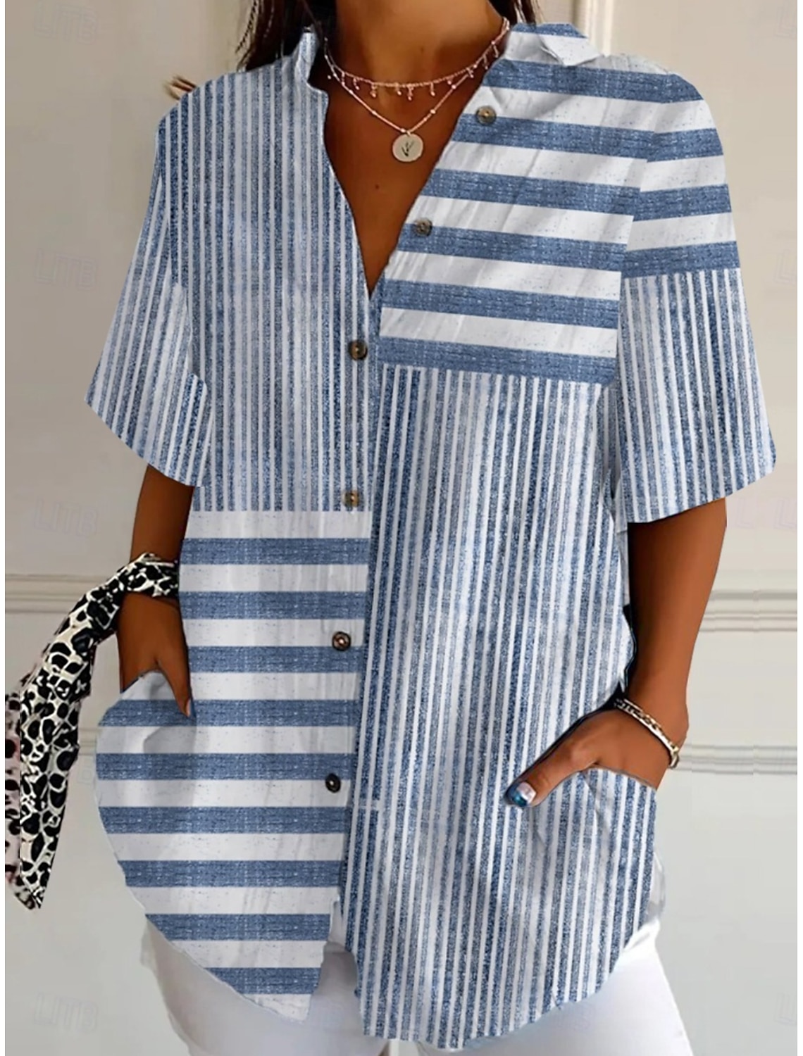 Women's Shirt Short Sleeve Button Down Blouse Graphic Geometric Striped Vintage Stylish Modern Shirt Collar Regular Tops Daily Light Green Red Blue Purple Orange Summer Spring