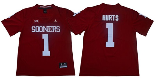 Men's Oklahoma OU Red 2024 authentic Jalen Hurts #1 performance Jersey