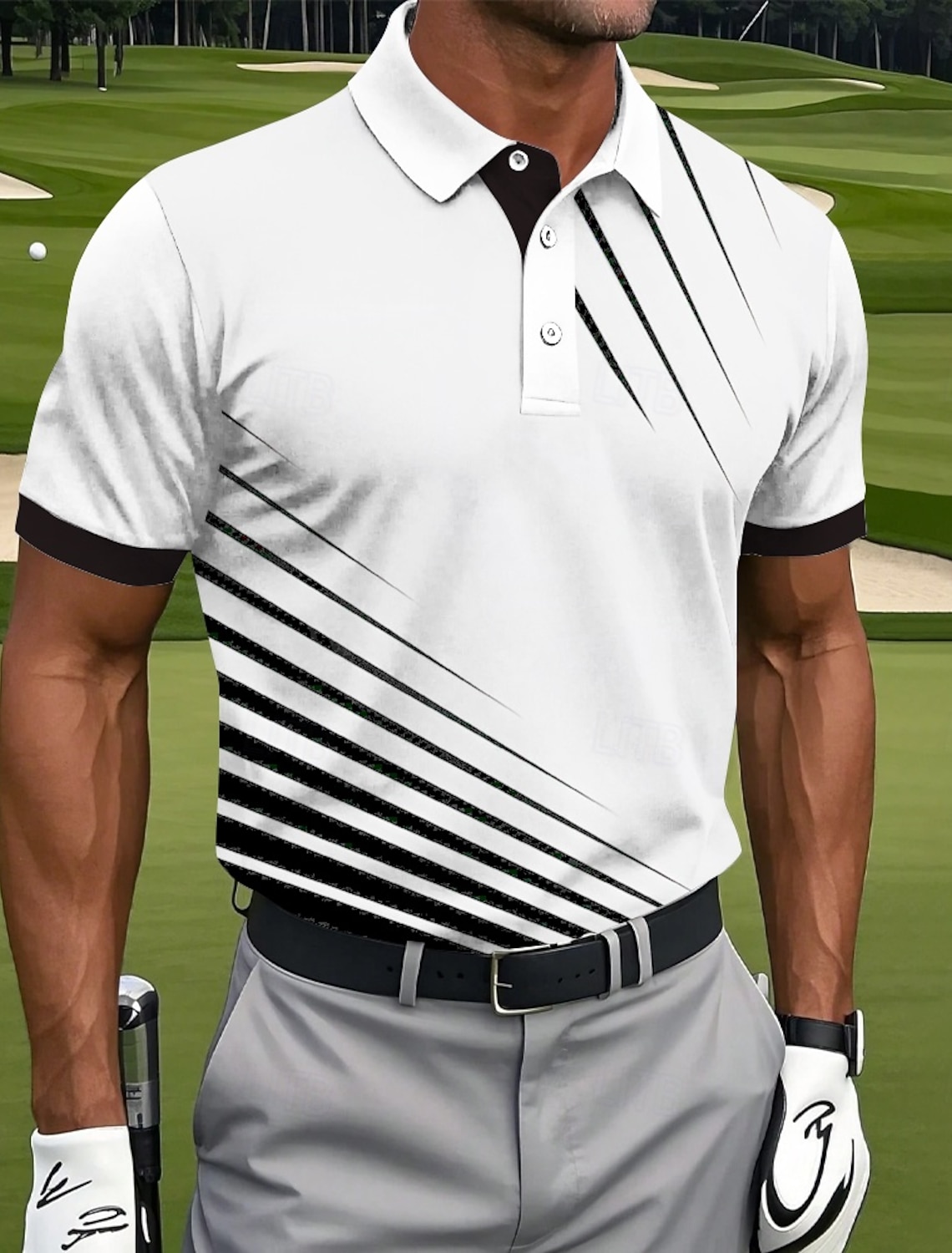 Men's Golf Line Polo Sports Polo Shirts Short Sleeve Polo Shirts Collared Shirts Casual Athleisure Buttons Summer Blue Black White