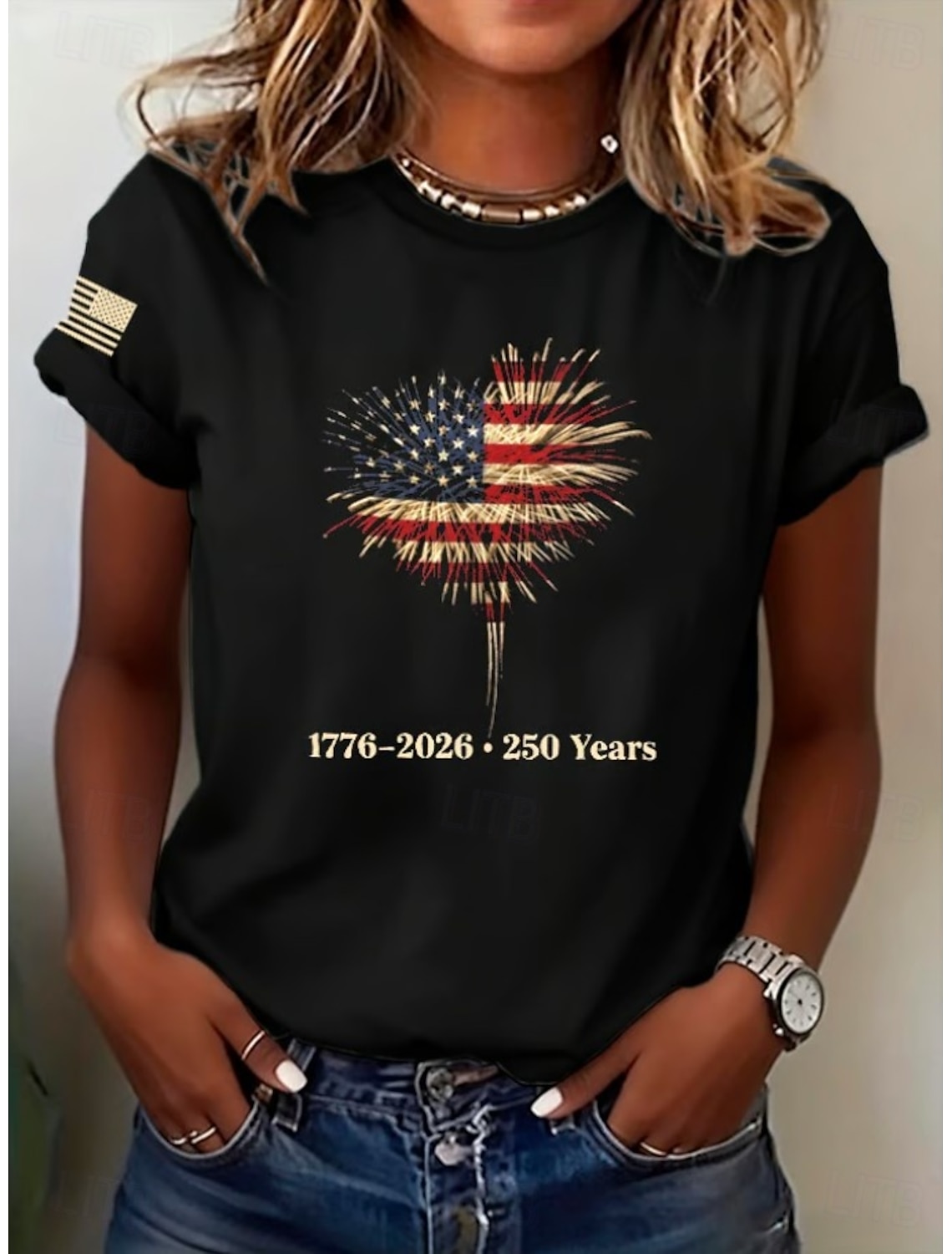 American Independence Day Women's T Shirt Print Graphic Letter American Flag Stylish Classic Casual Short Sleeve Crew Neck Regular Tops Daily Blue Black White Red Summer Spring