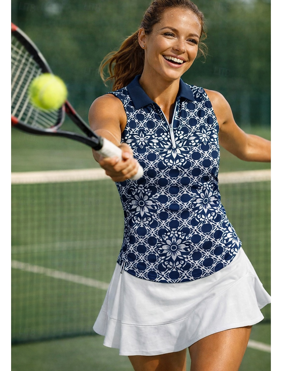 Women's Geometric Floral Tops Sport Shirt Golf Polo Shirt Tennis Shirt Sleeveless Zipper Floral UPF50+ UV Resistant High Elasticity Moisture Wicking Breathable Volleyball Tennis Golf Turndown Polo