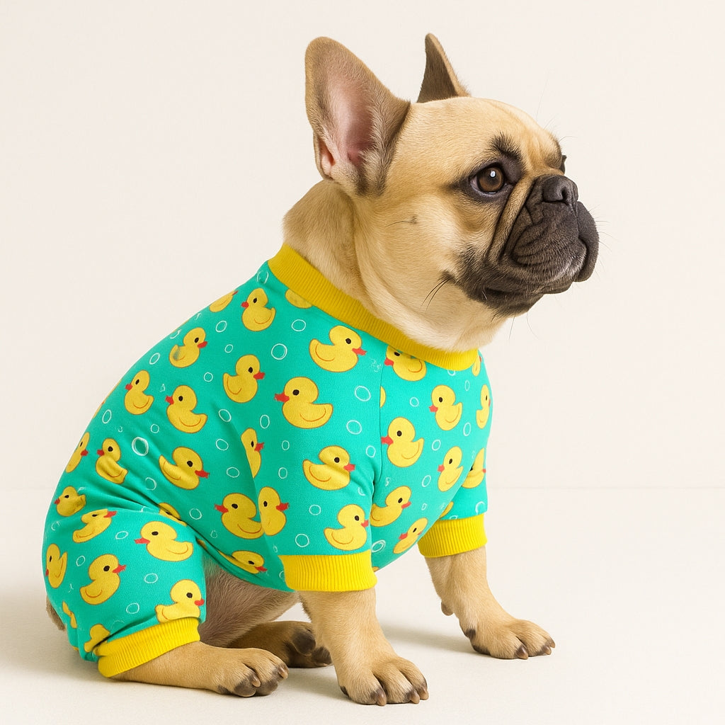 Frenchie Pajamas – Soft Stretchy Duck Dog Sleepwear Paw Protection