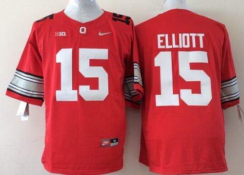 Men's OSU Buckeyes Red 2015 premium Ezekiel Elliott #15 away jersey