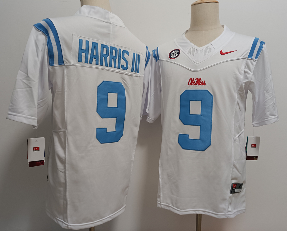 Men's None Tre Harris #9 official White 2024 home jersey Jersey