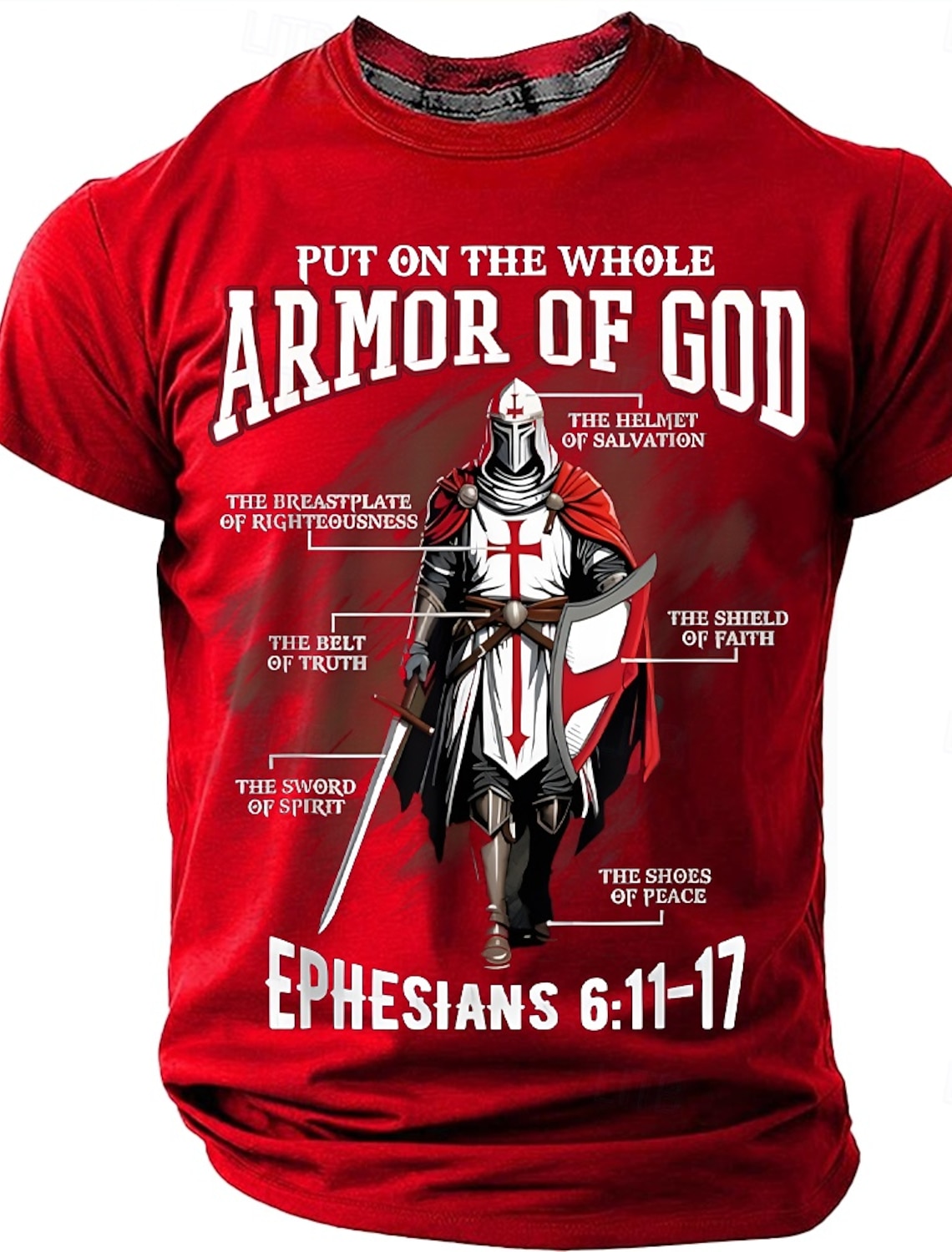 Men's Knight Templar Red Cross Sword Shield Crusader Medieval Christian Vintage Heroic Short Sleeve T-Shirt All Over Print Casual Fit Streetwear Daily Wear Designer Clothing Apparel S M L XL XXL XXXL
