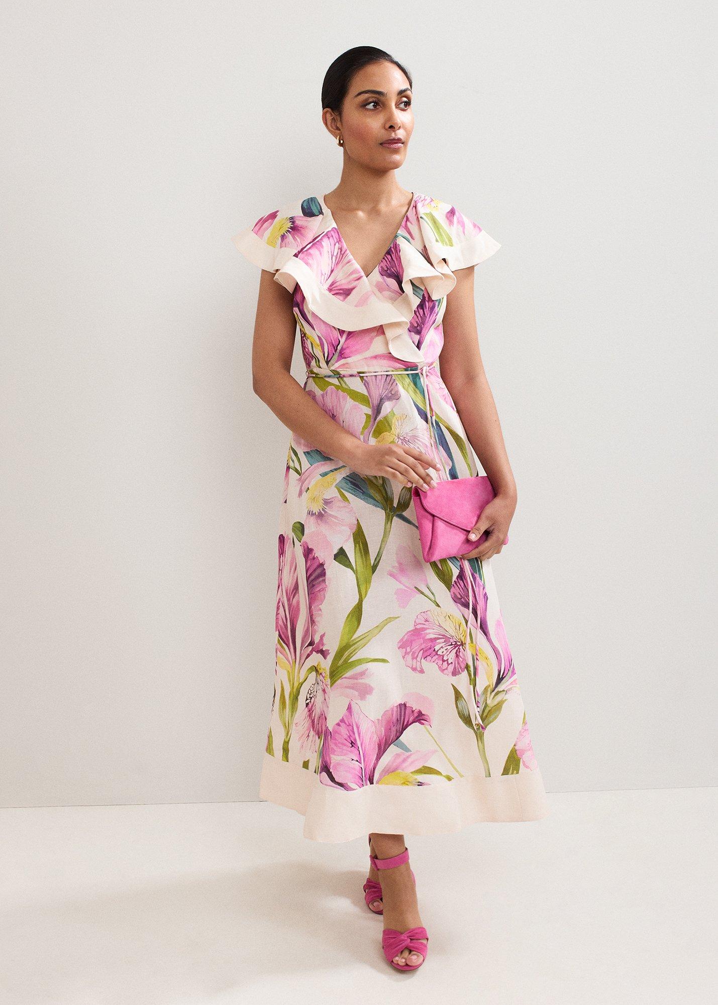 Petite Matilda Floral Linen Ruffle Midi Dress