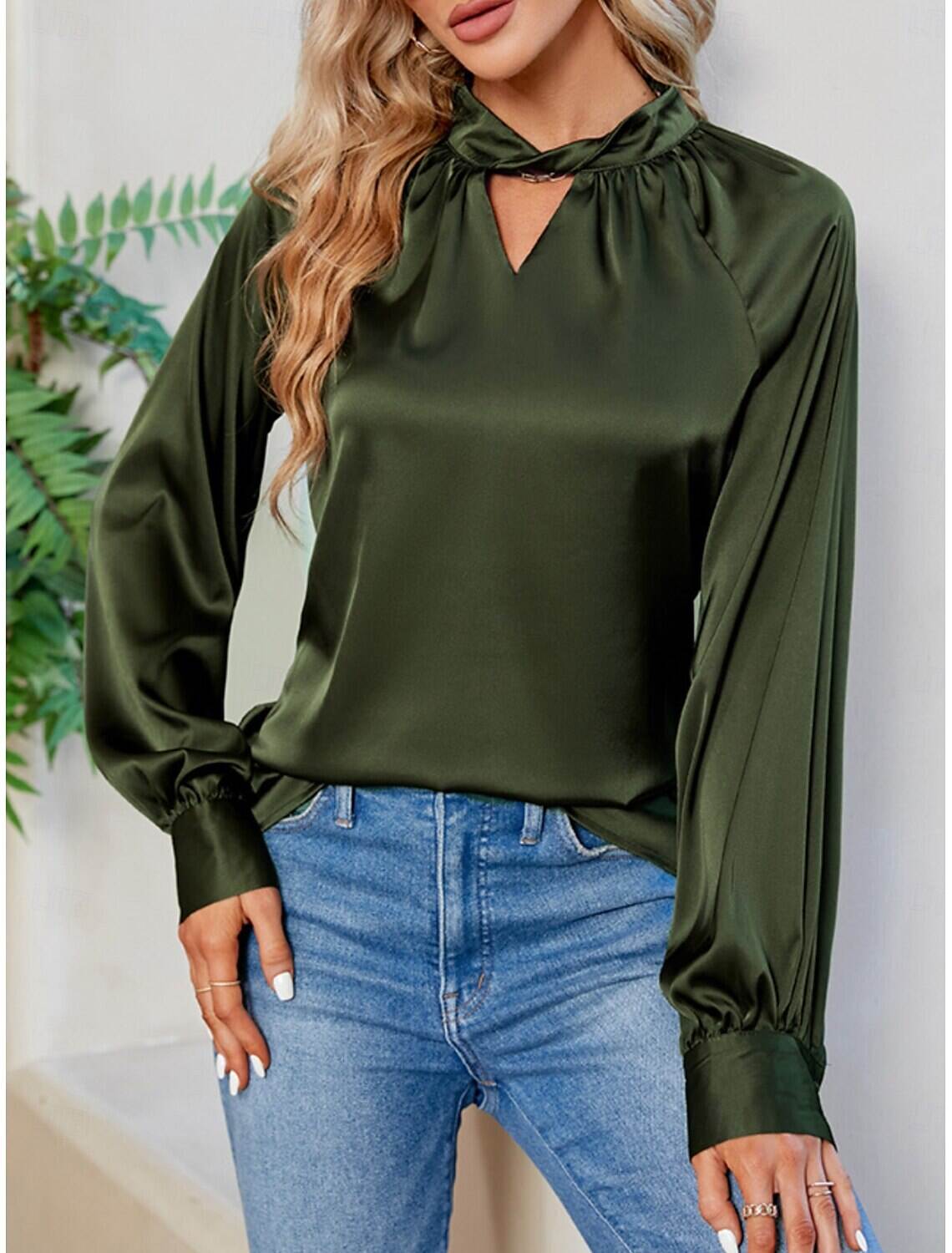 Women's Satin Shirt Blouse Party Work Ladies Stylish Long Sleeve Fall Winter