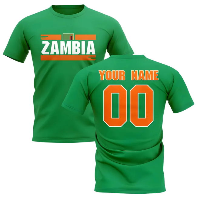Pro-Grade World-Class Personalised Zambia Fan Football T-Shirt (Green)