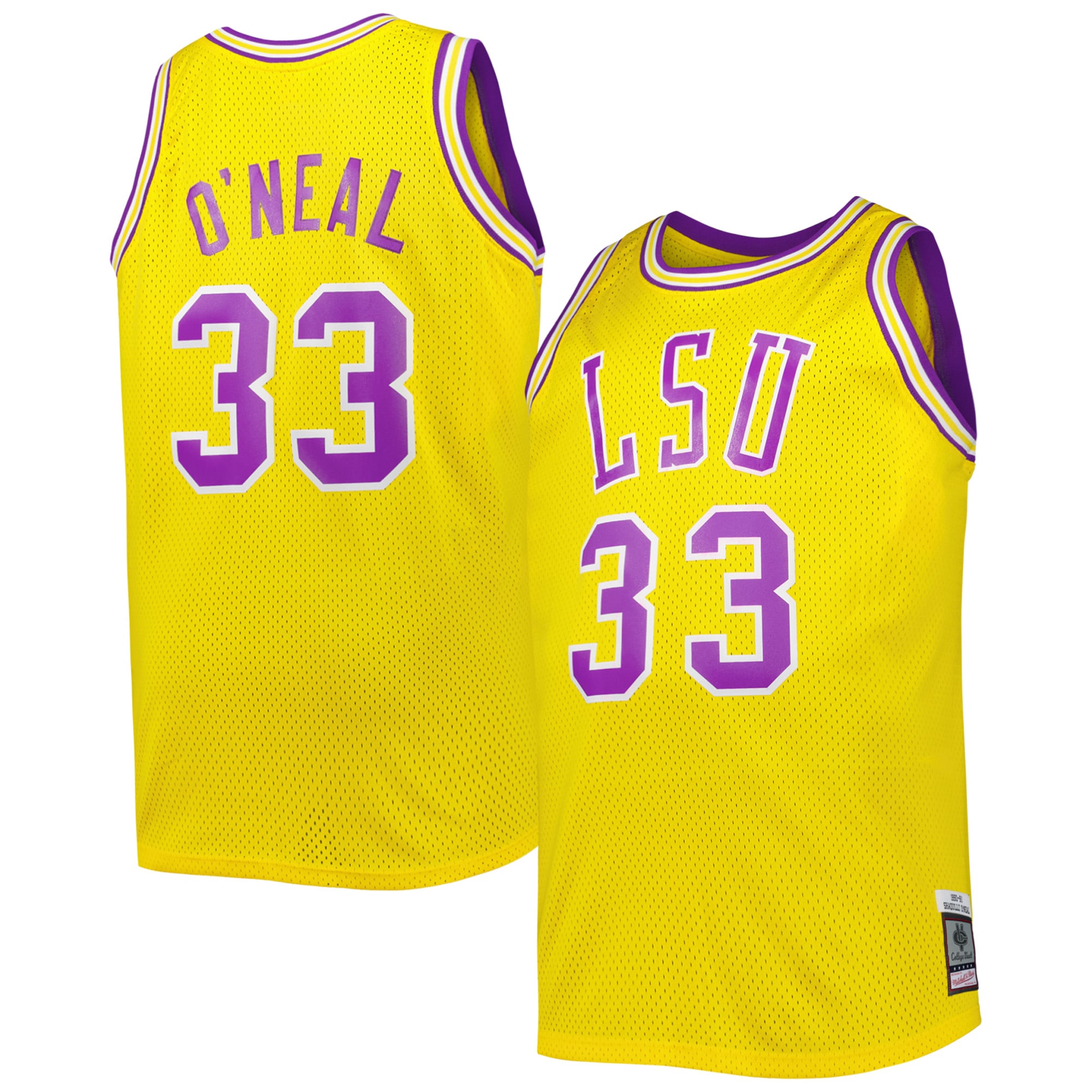 [NJP] Shaquille O'Neal LSU Tigers 1990/91 Big & Tall Swingman Jersey - Gold