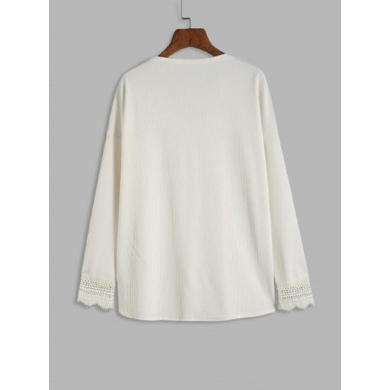 Lace Panel Solid V Neck Top FC4931