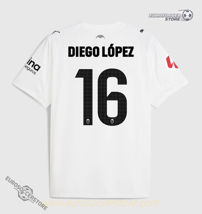 Diego López 16 Home Jersey of Valencia CF for the 25-26 Season