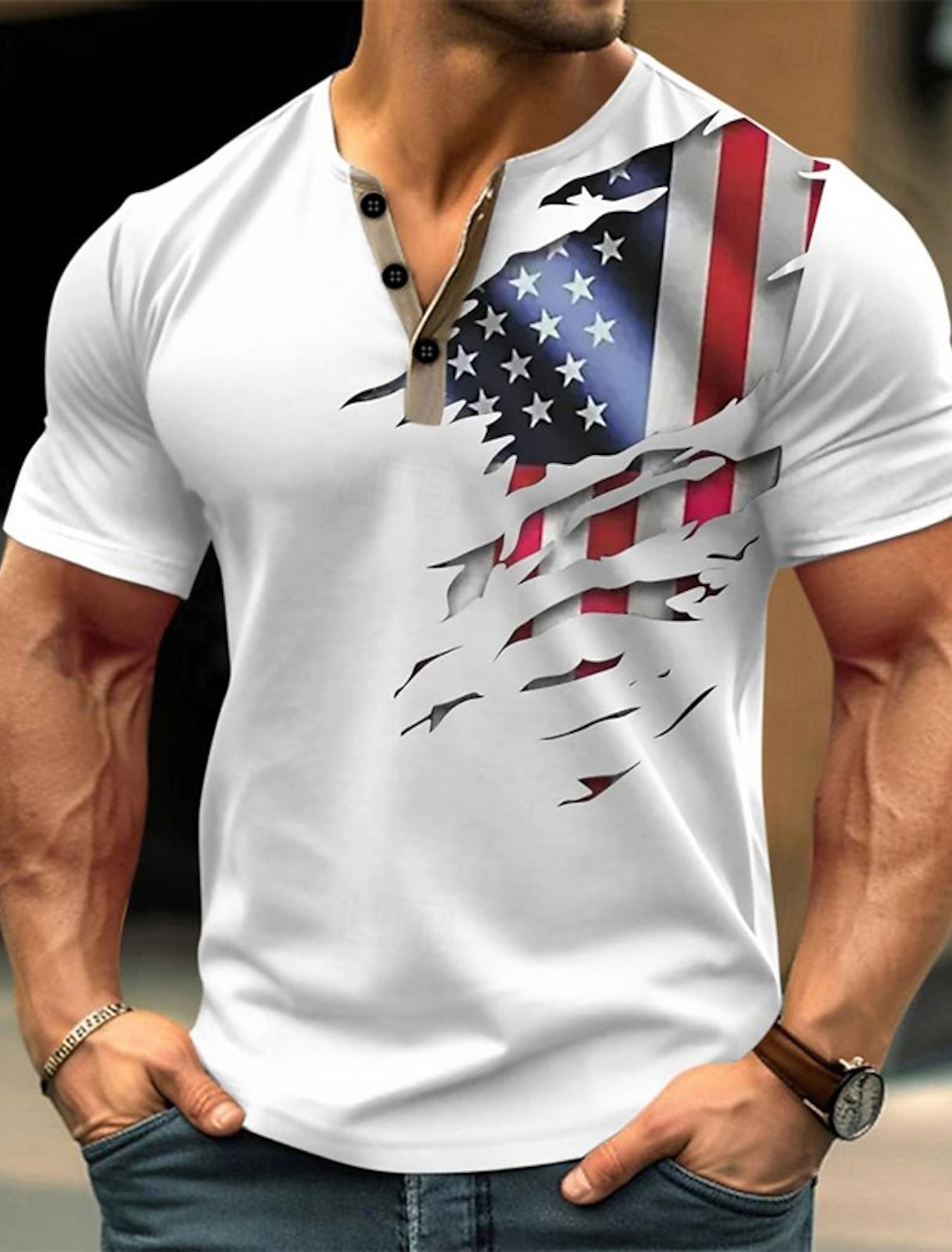 4th of July 2026 250th Memorial Day Men's Vintage Retro Designer Henley Short Sleeve T-Shirt Casual Daily Street