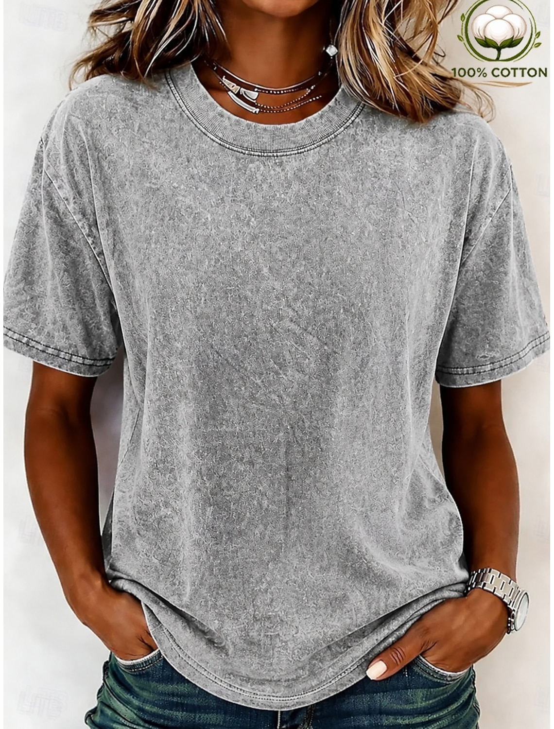 Women's 100% Cotton T-Shirts - Quality Vintage Short Sleeve Crew Neck Tee