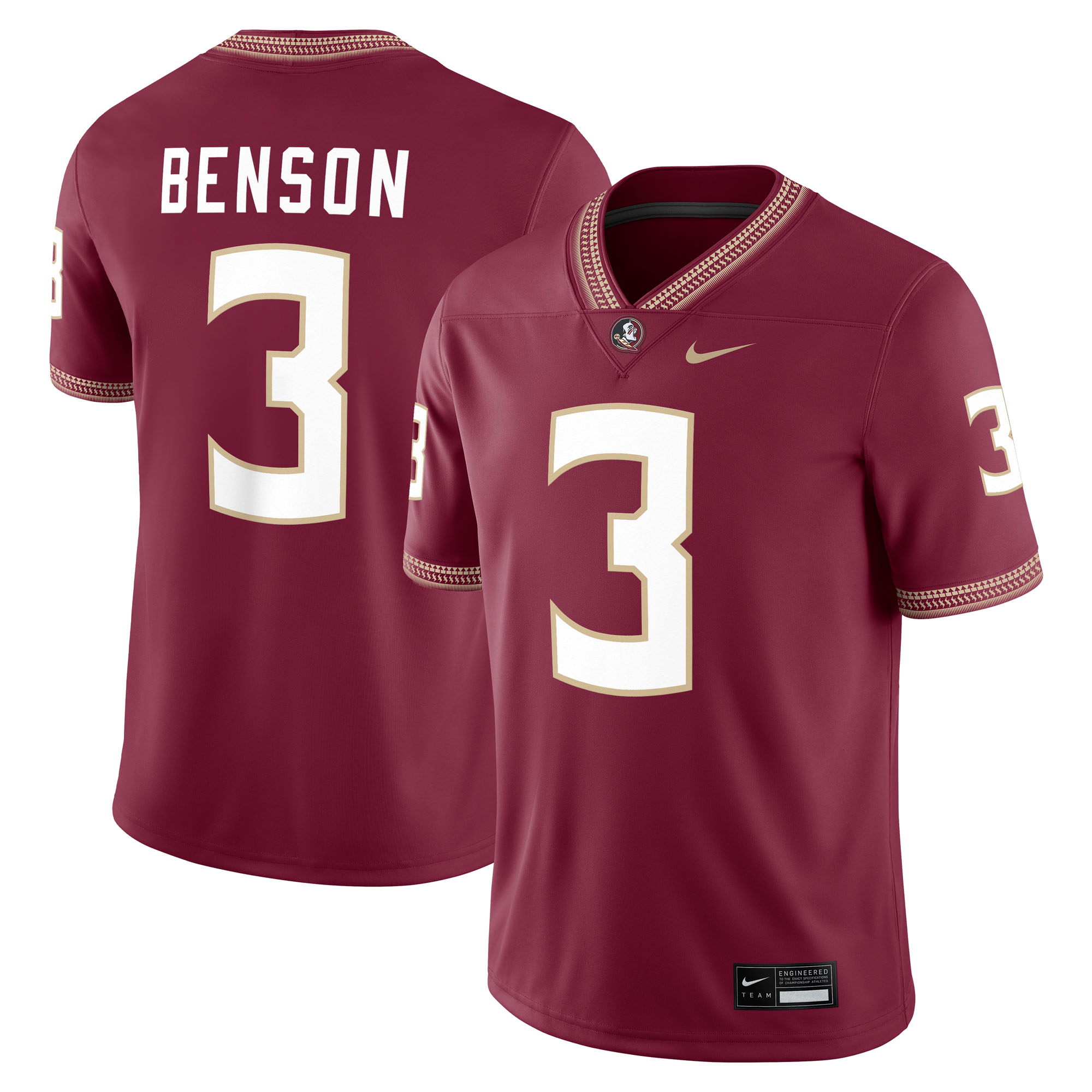 [DDG] Trey Benson Florida State Seminoles Player Game Jersey - Garnet