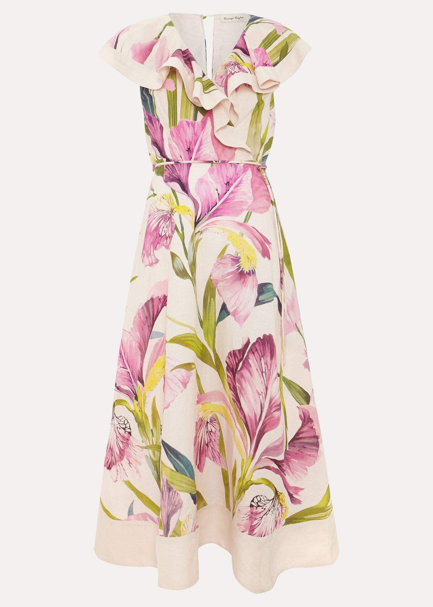 Petite Matilda Floral Linen Ruffle Midi Dress