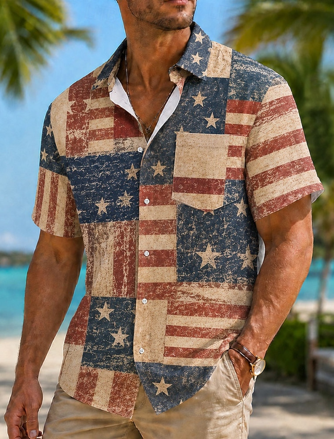 4th of July 2026 250th Men's American US Flag Shirt Summer Shirt Short Sleeve Patriotic Daily Streetwear Summer Spring Turndown 3D Print Button Up Shirts Blue Red