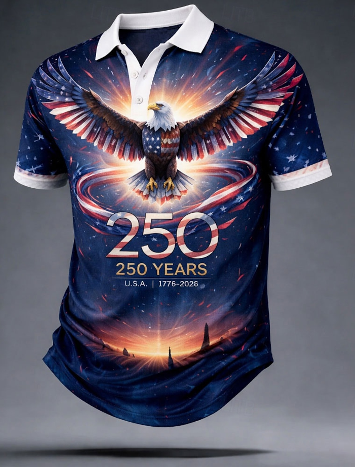 4th of July 2026 250th Men's American US Flag Golf Sports Polo Shirts Short Sleeve Polo Shirts Collared Shirts Casual Athleisure Buttons Spring & Summer Blue White Red