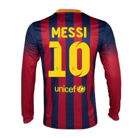 13-14 Barcelona 10 Messi Home Long Sleeve Soccer Jersey Shirt -