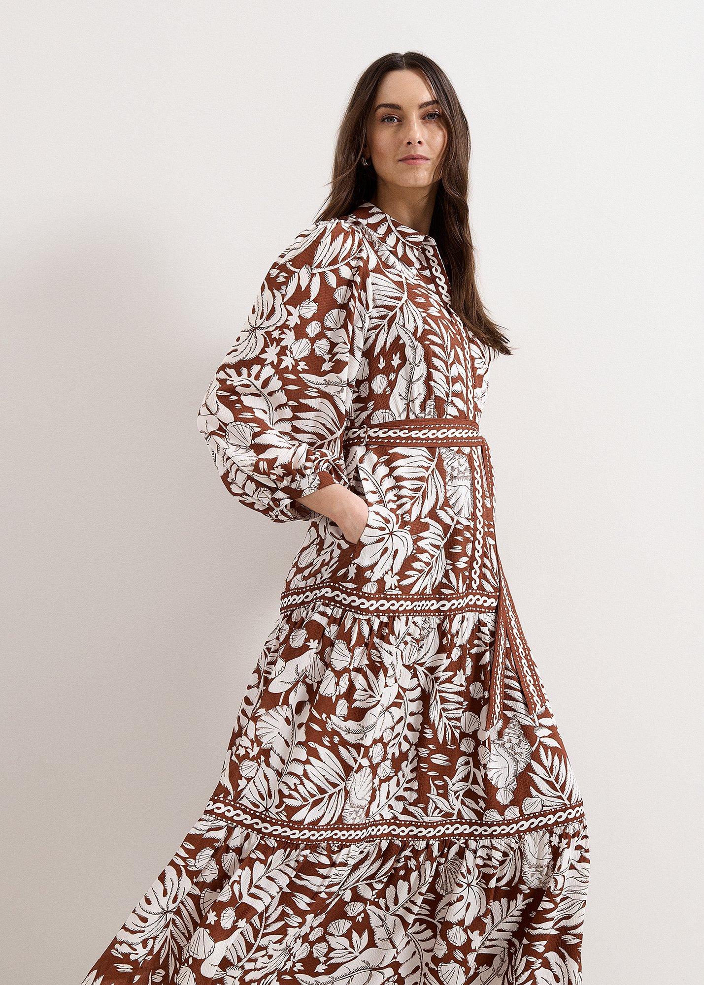 Petite Coralie Tan Print Midi Dress